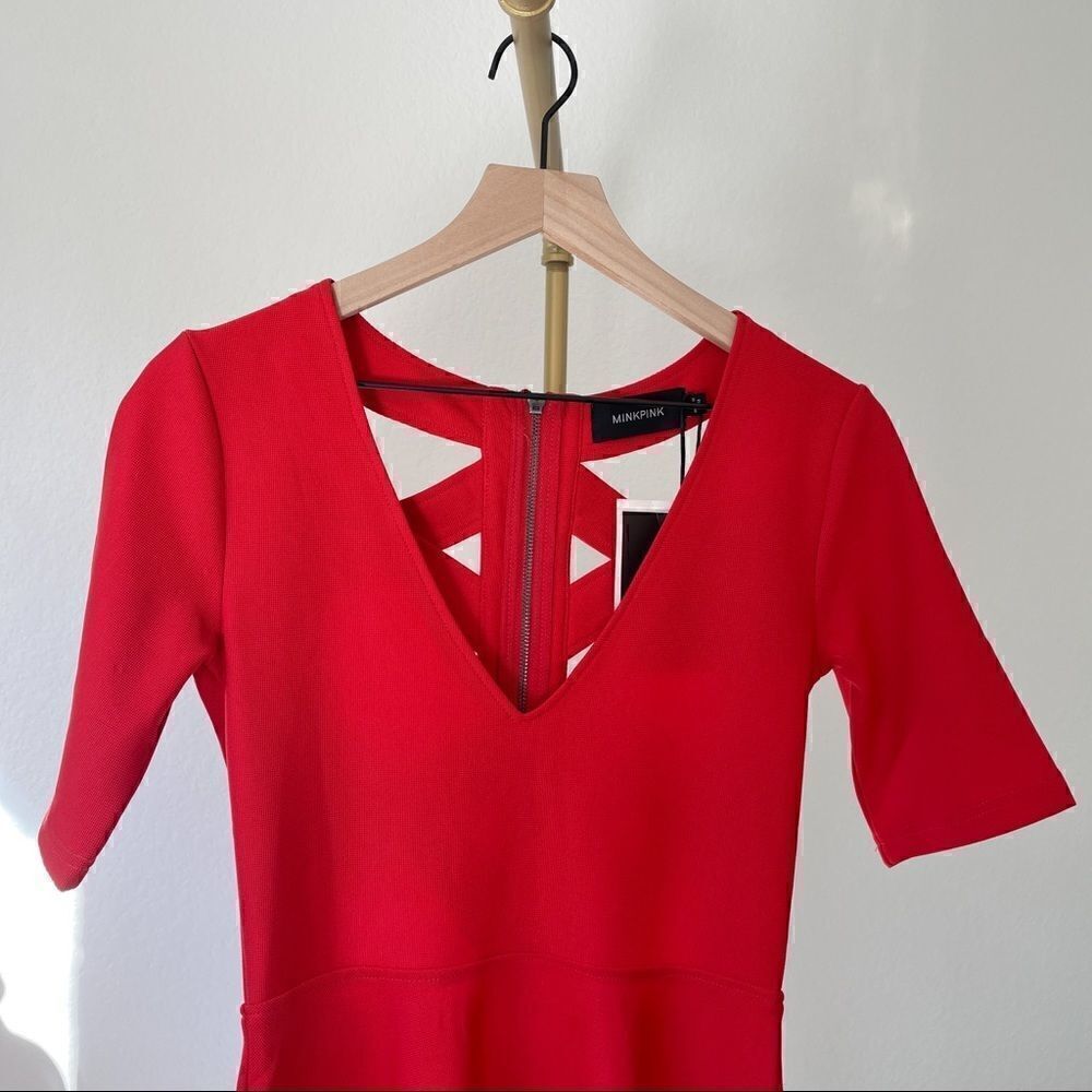 MINKPINK Criss Cross Red Skater Dress NEW S - Picture 7 of 7